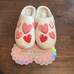 Womens Faux Sherpa Memory Foam Slippers Hearts New Sz L 8/9 Valentines Day